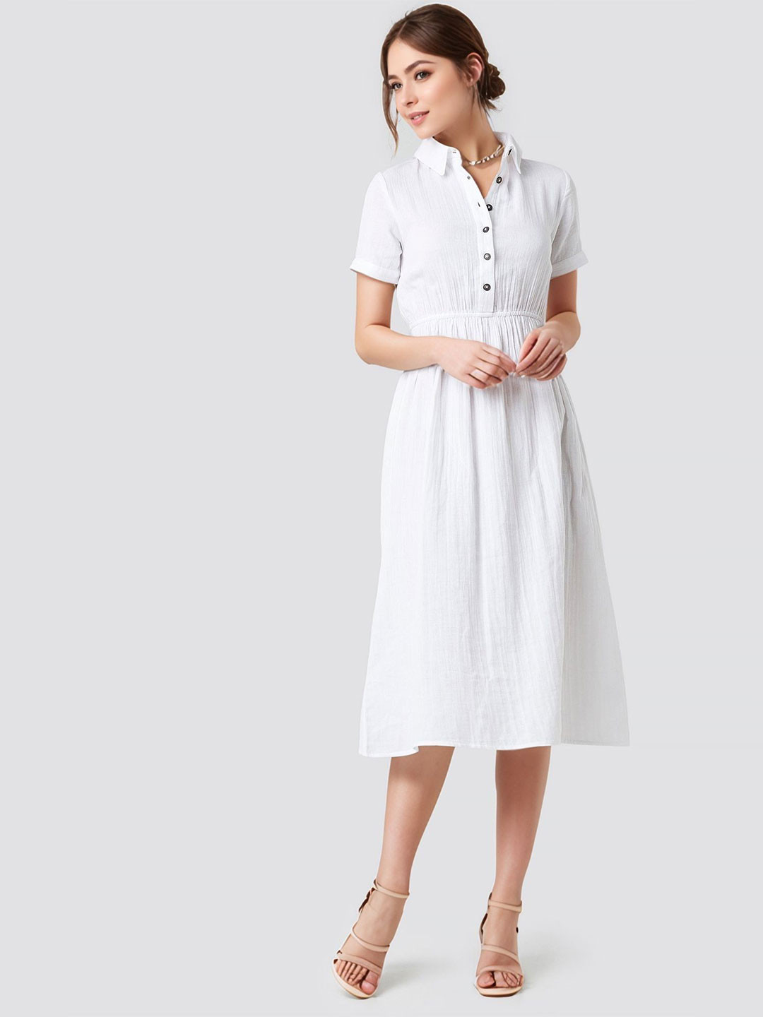 ChicFlick Women Fit And Flare  Shirt Collar A-Line Maxi Dress