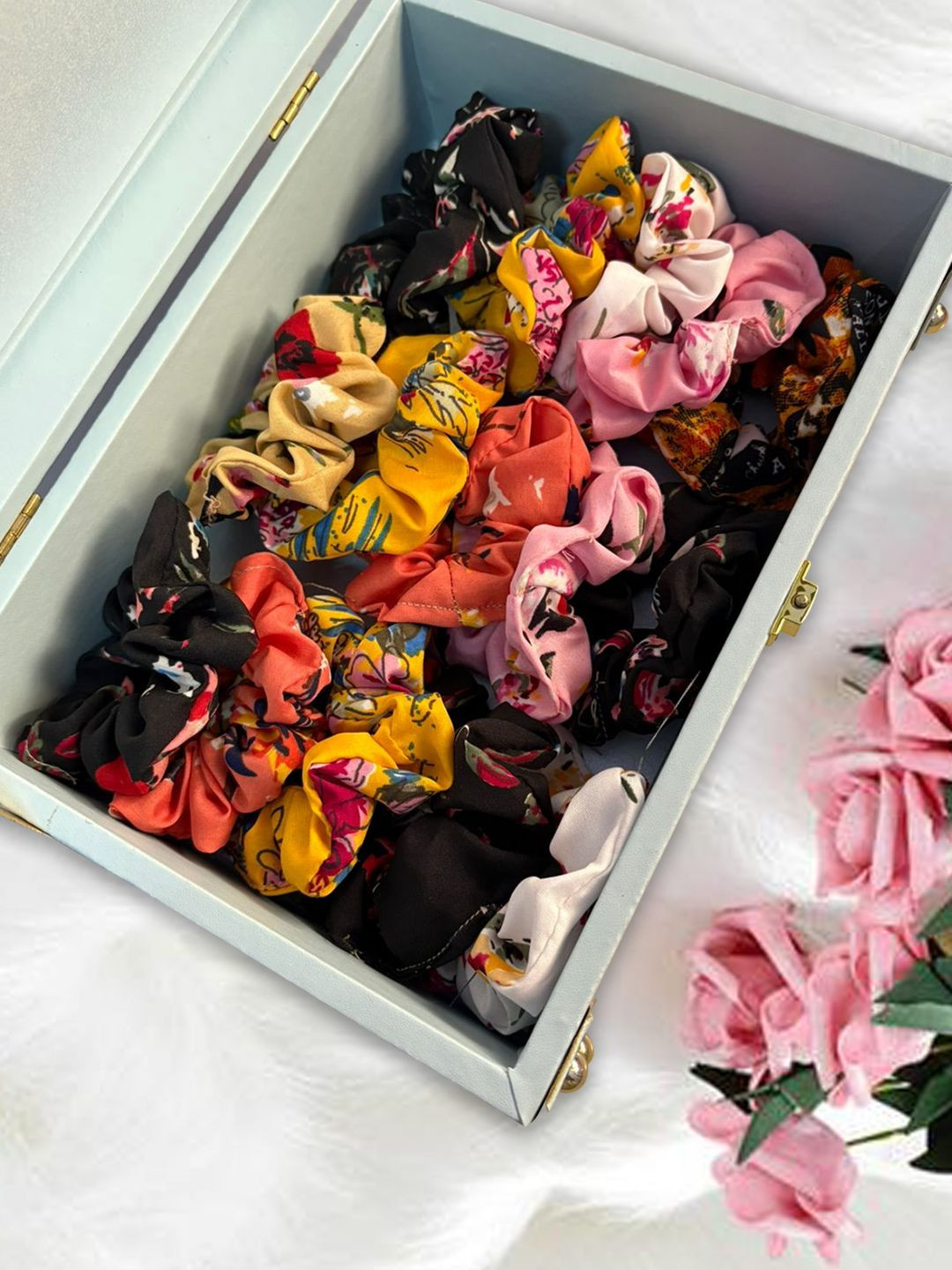 LYKAA Set of 12 Assorted Mixed Luxury Printed Soft Scrunchies