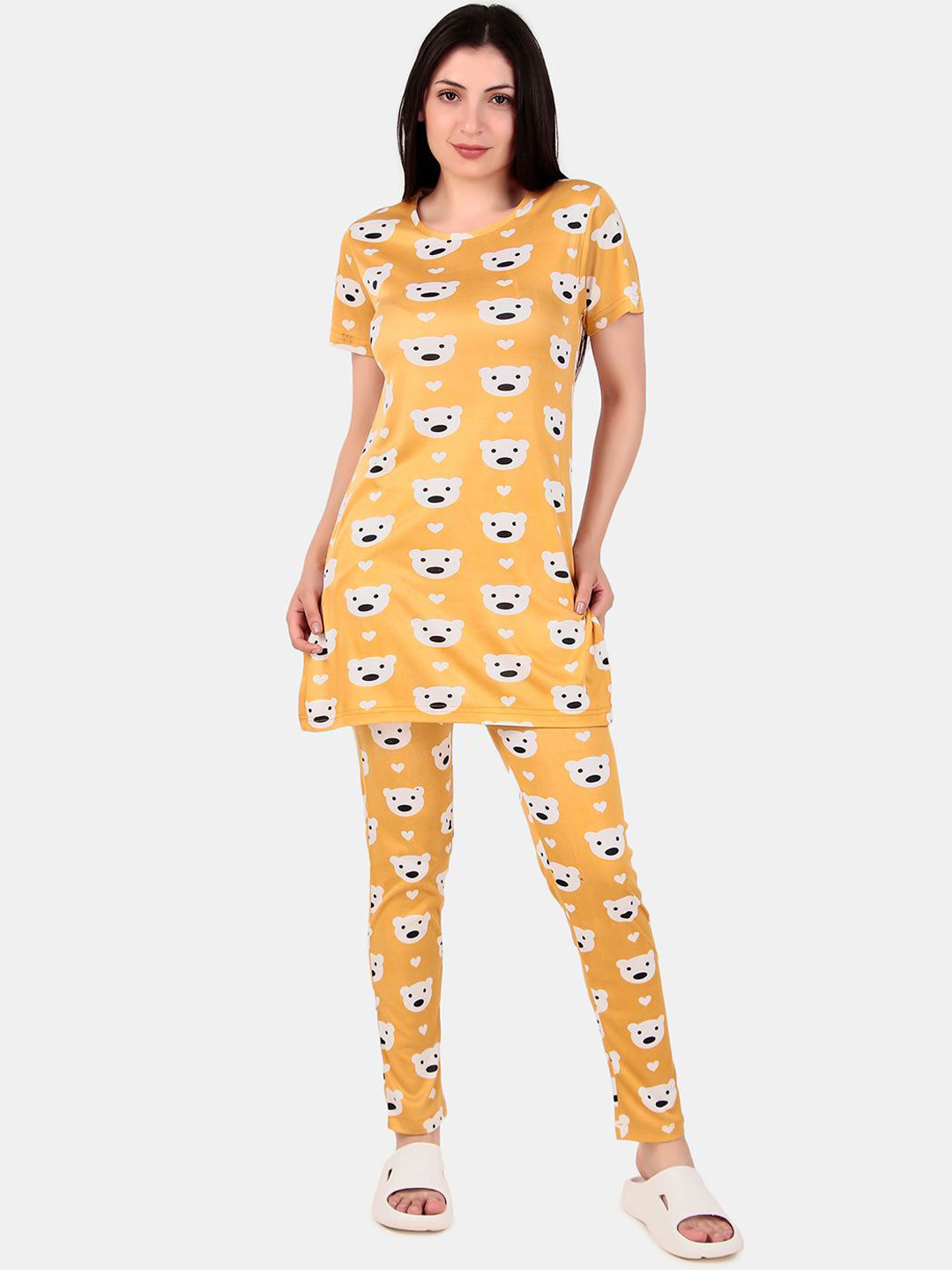 WELL QUALITY Women Printed Round Neck T-shirt & Pyjamas Night suit