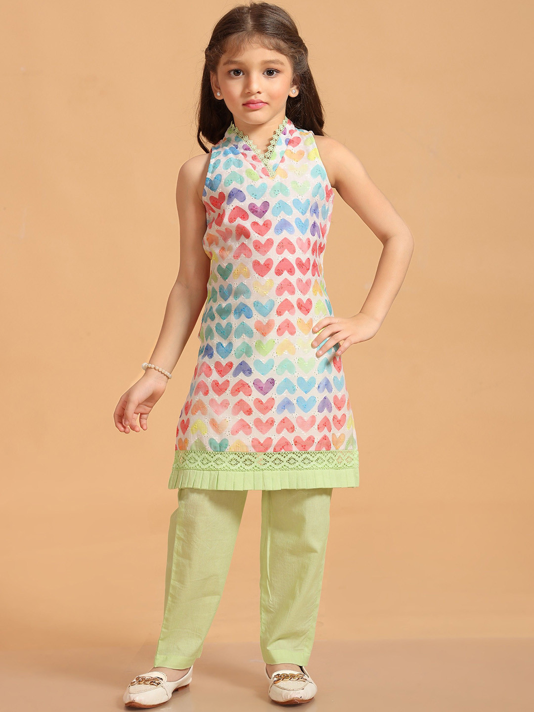 MASTARANG Girls Printed Regular Pure Cotton Kurti with Palazzos