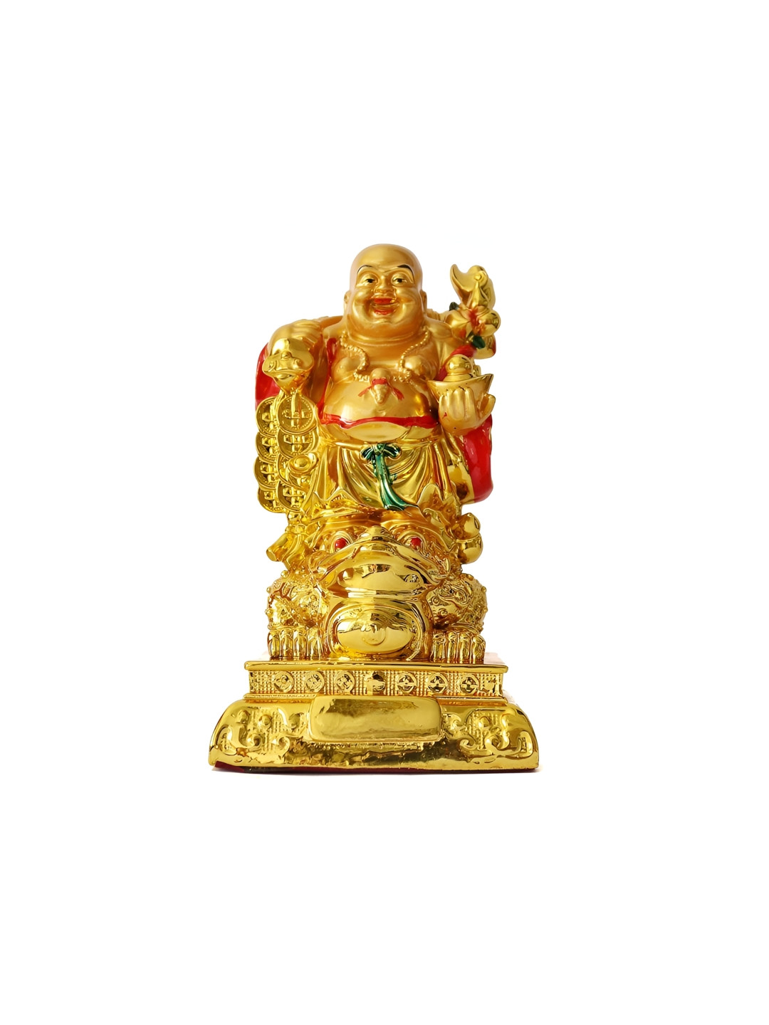 The Spiritual Living Laughing Buddha On Frog Gold Polyresin Natural Living Room Medium Showpiece - 5 Inches
