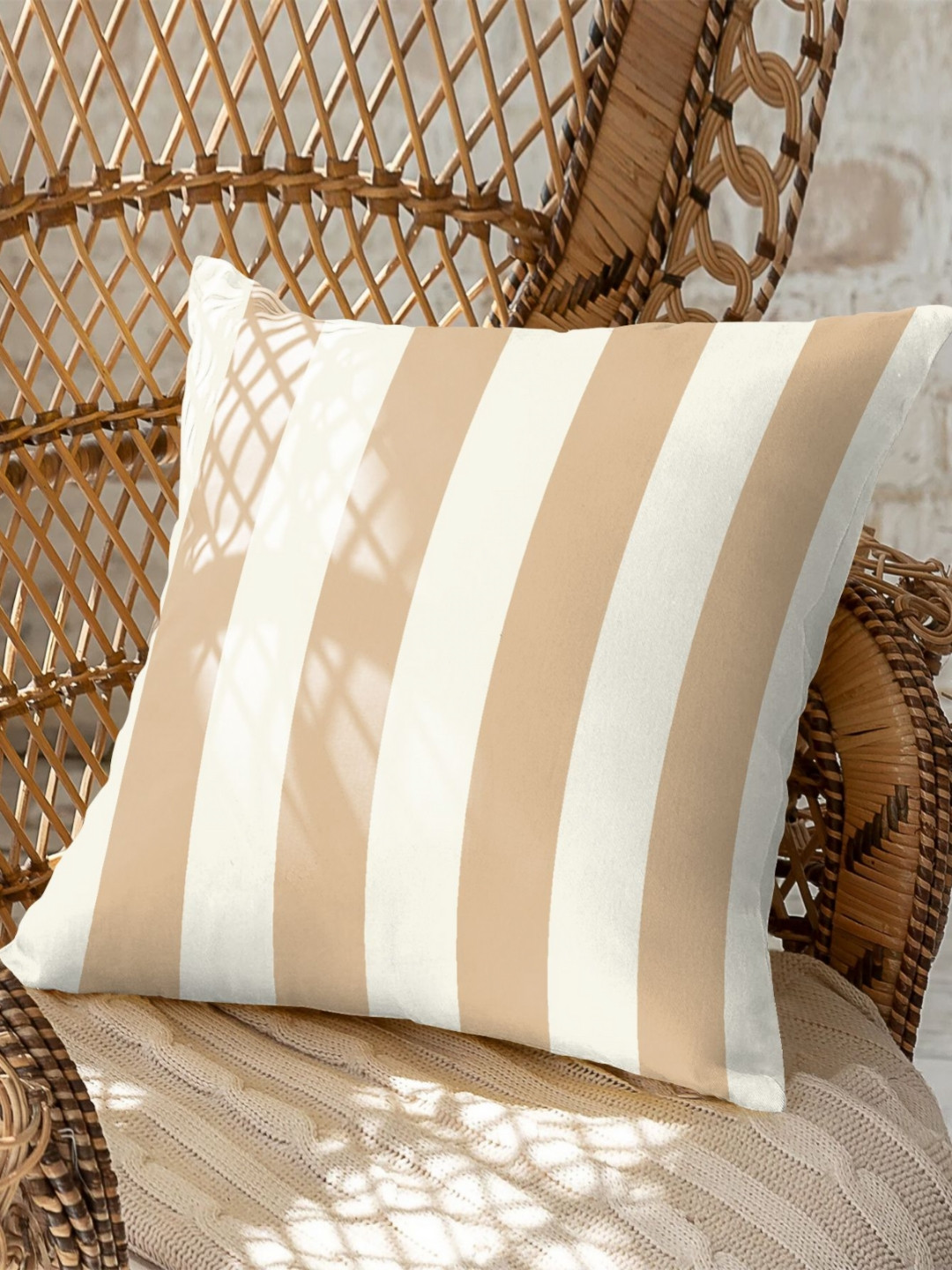 CASABLEU Spring Gallery Cream & White 2 Pieces Striped Square Cushion Covers