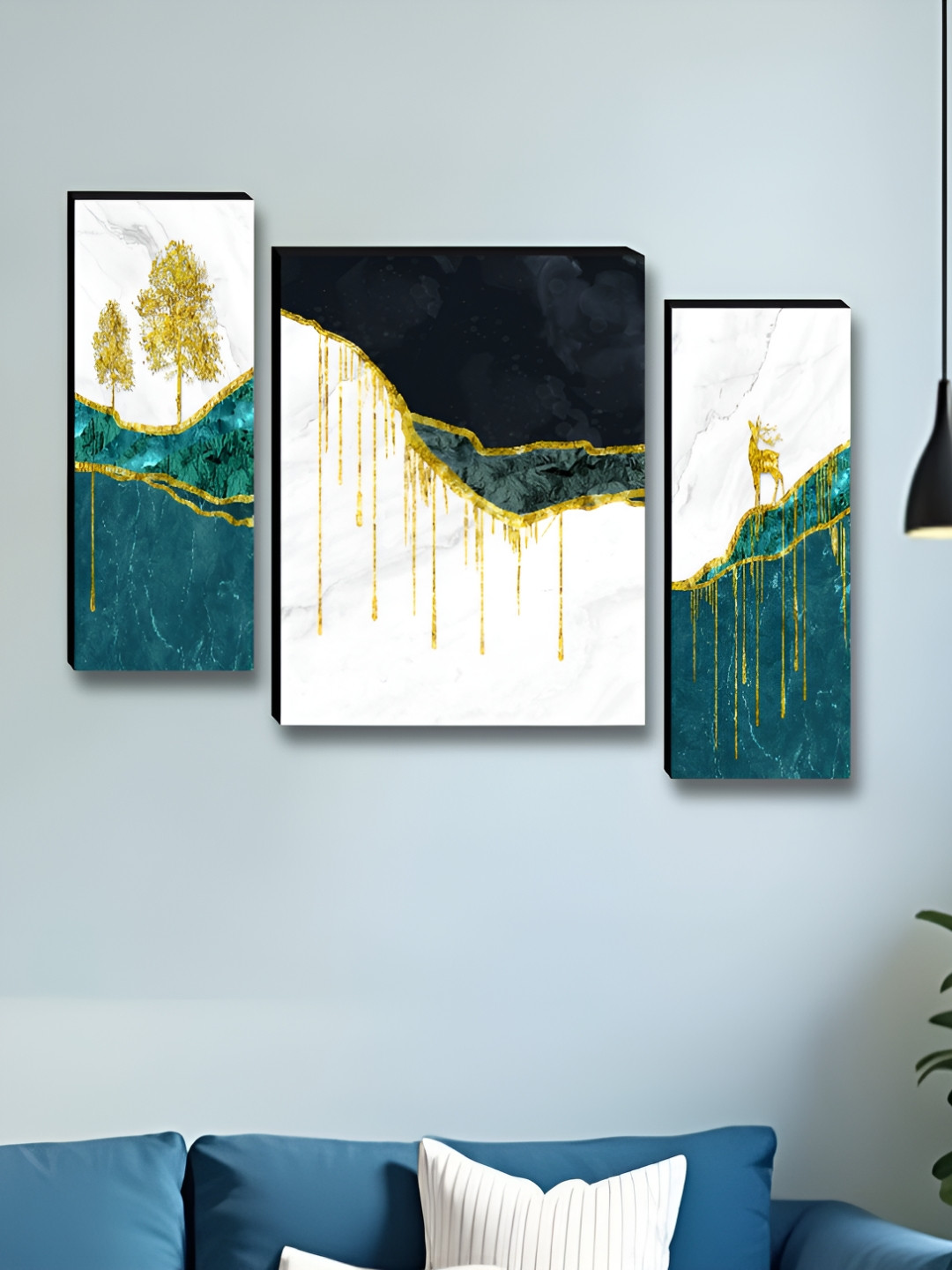 Aura Black & White 3 Pieces Tree & Deer Wooden Wall Art