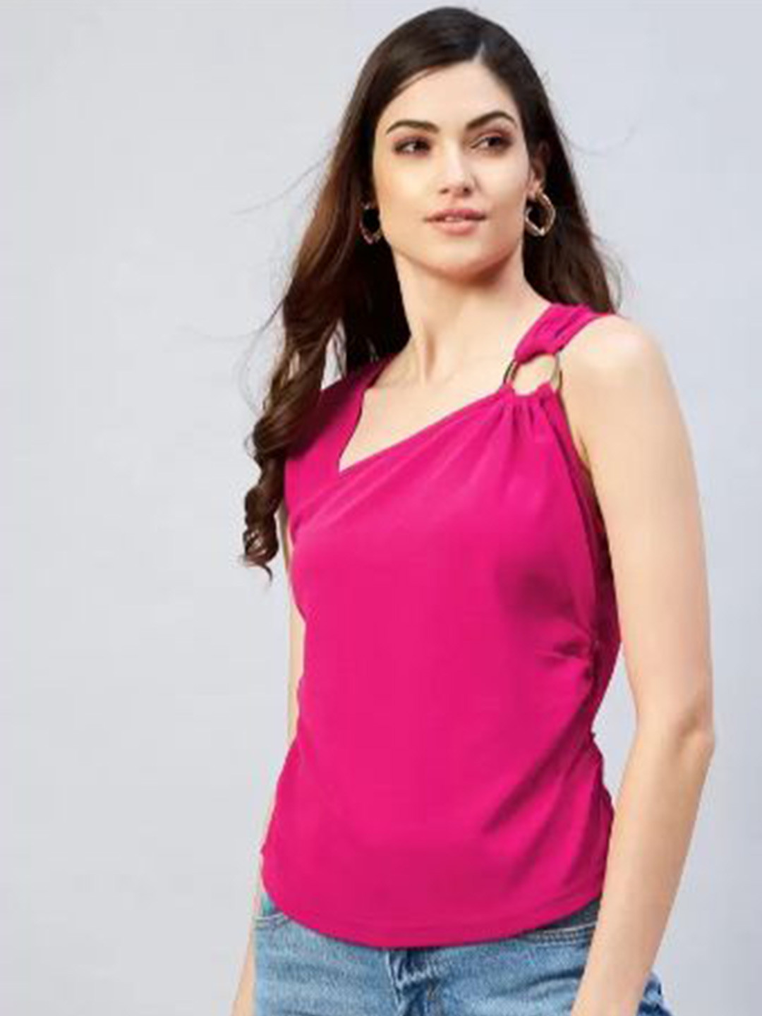 Pink One Shoulder Sleeveless Top