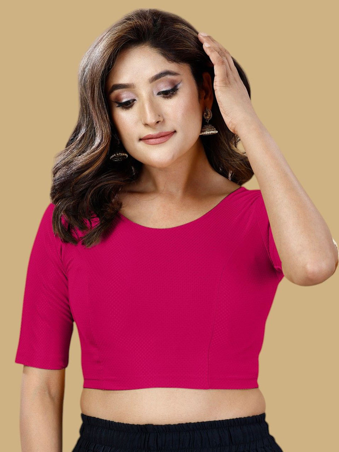 Oomph! Woven Design Round Neck Saree Blouse