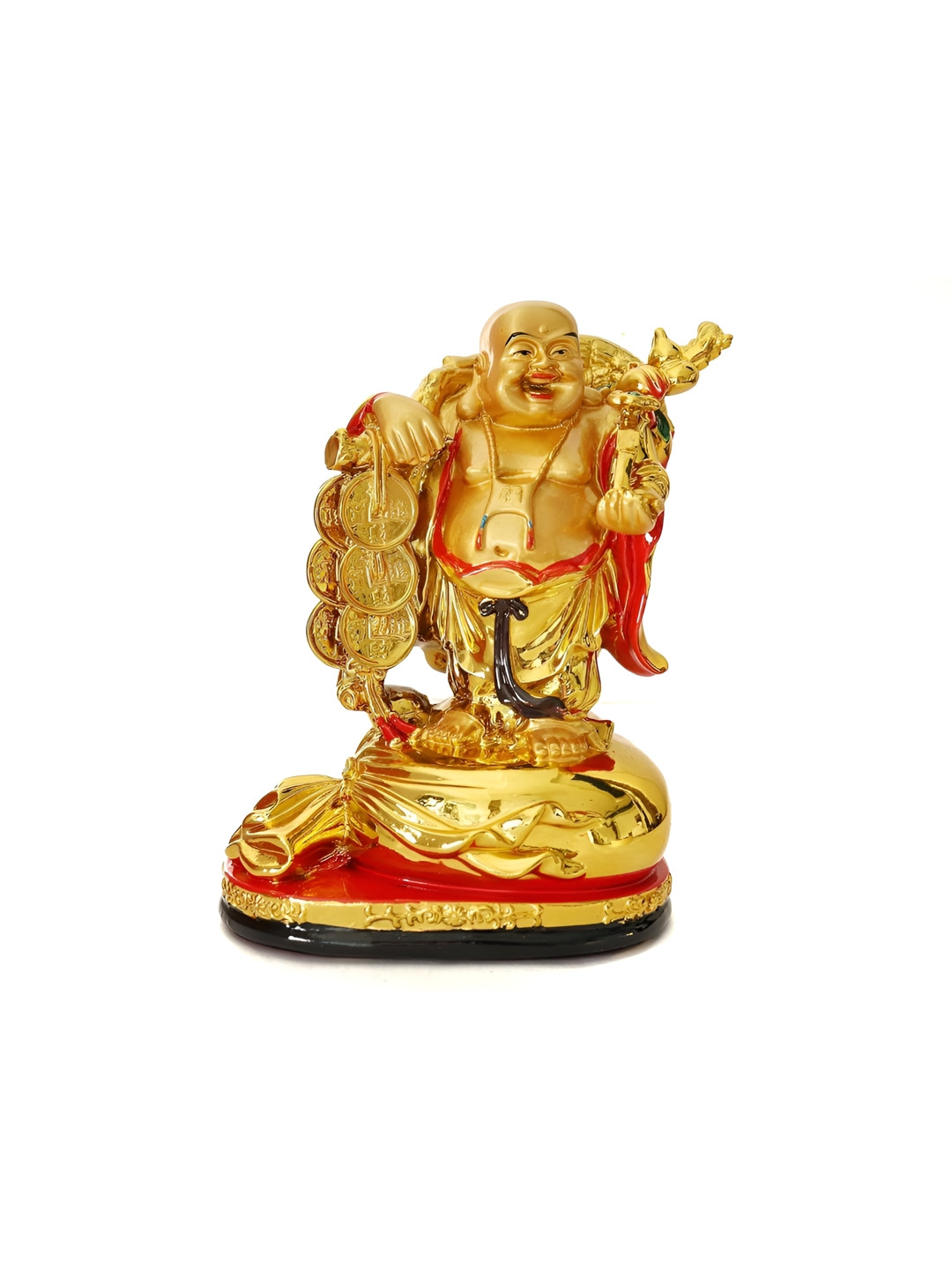 The Spiritual Living Laughing Buddha with Potli Gold Polyresin Natural Prayer Room Medium Showpiece - 7 Inches