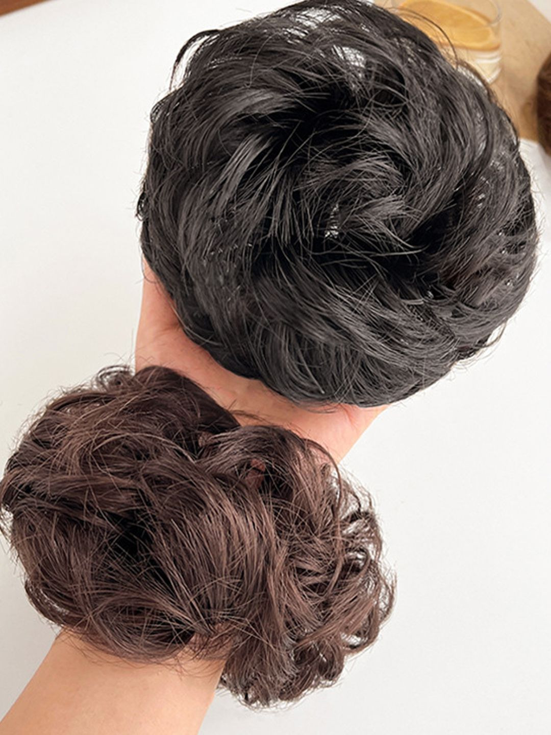 LYKAA Set of 2 Black & Brown Messy Bun Artificial Hair Scrunchies