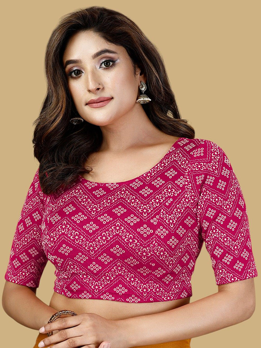 Oomph! Woven Design Round Neck Saree Blouse
