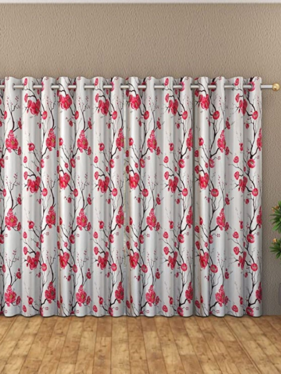 Galaxy Home Decor White & Pink Floral Printed 4 Pieces Door Curtain