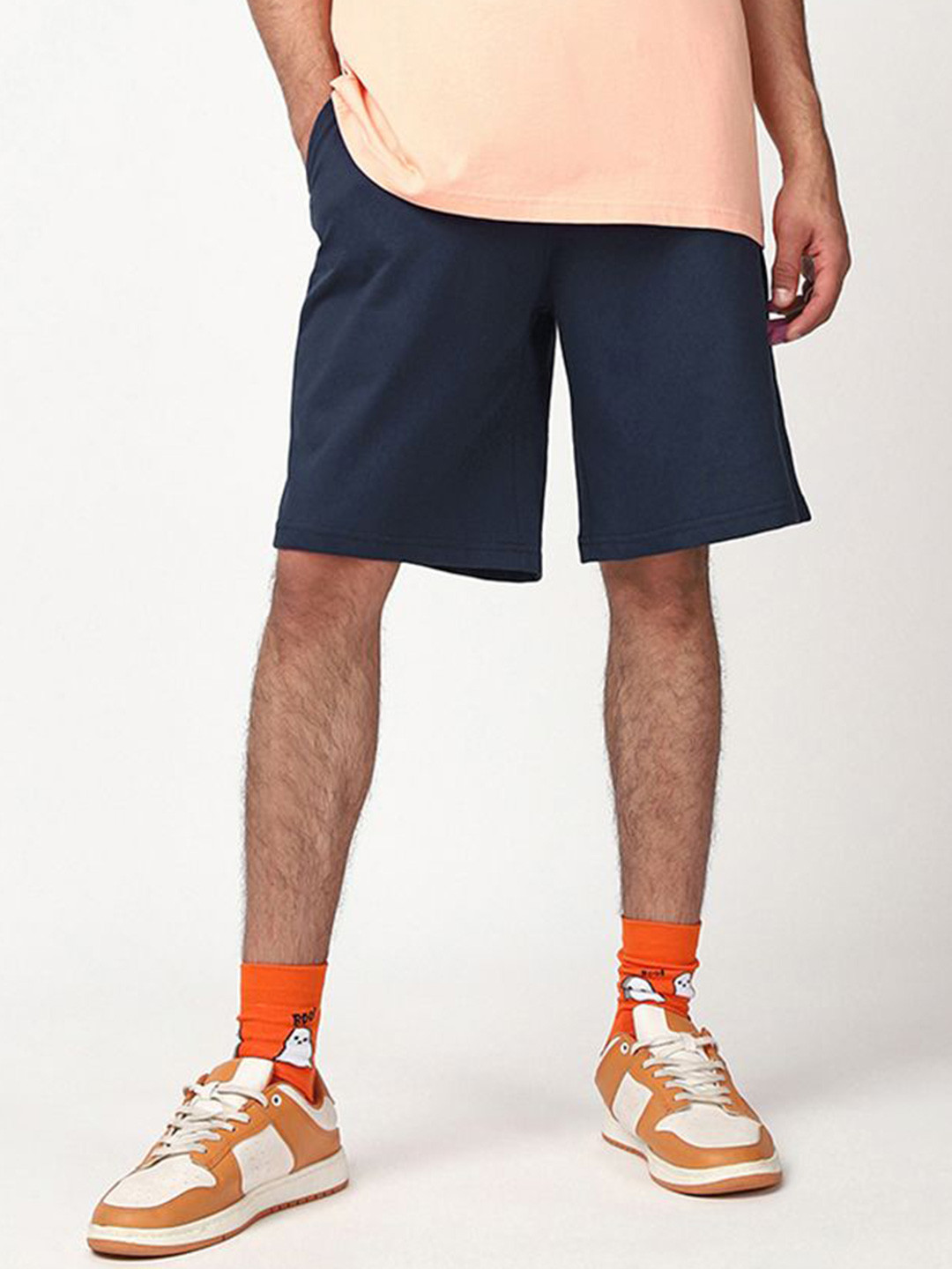 Bewakoof Men's Navy Blue Oversized Shorts