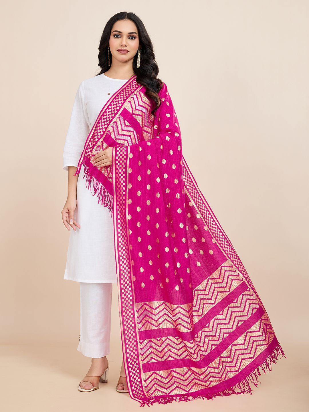 WEAVERS VILLA Ethnic Motifs Woven Design Cotton Dupatta
