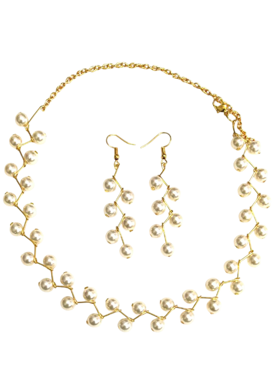 UTTARAI Gold-Plated Pearls Beaded Light Weight Zigzag Jewellery Set