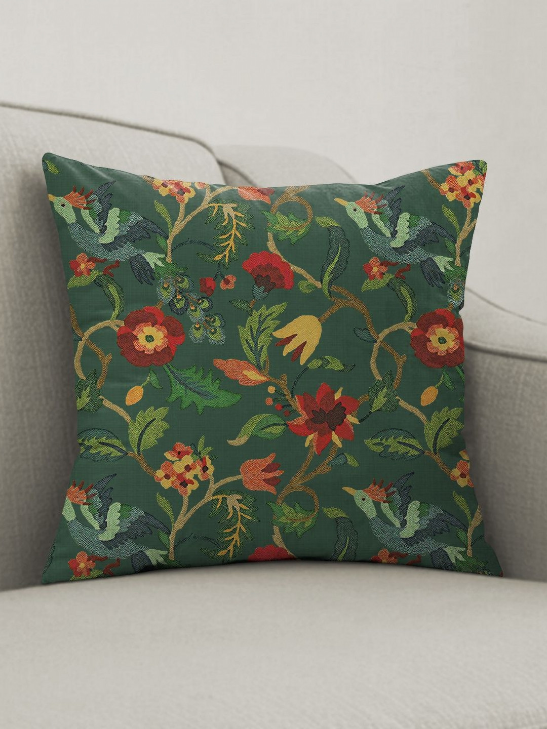 CASABLEU Green & Red 2 Pieces Ethnic Motifs Square Cushion Covers