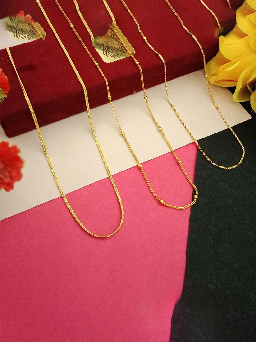 Anouk Malai Rassa Bnpipe Set Of 3 Gold-Plated Artificial Beaded Minimal Chain