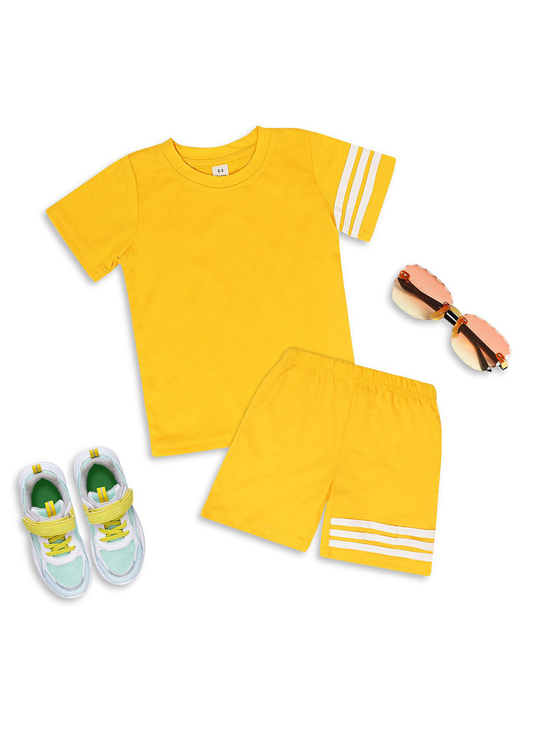 High Street Clothing Co Kids Striped Round Neck T-shirt With Shorts