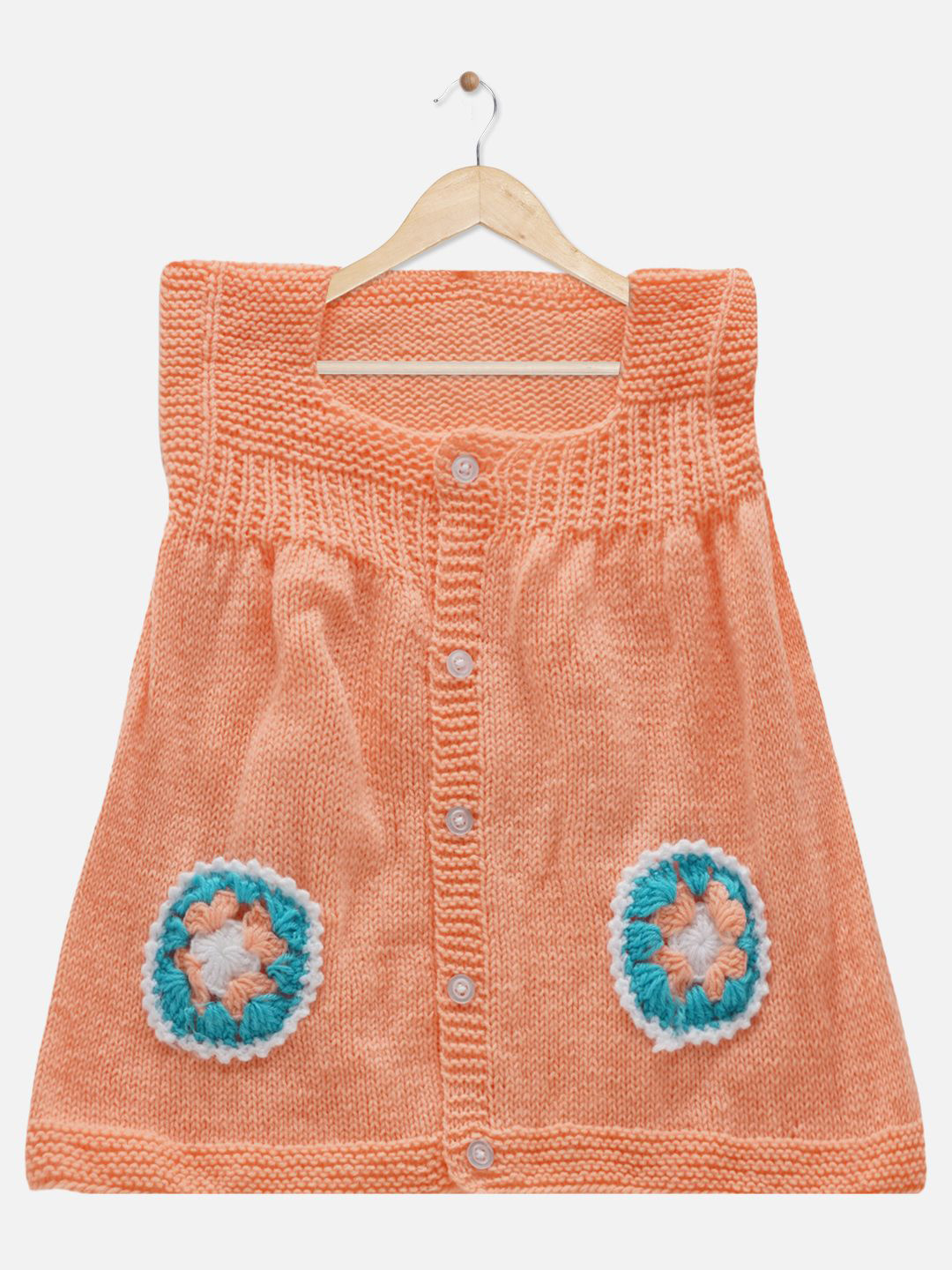 LITTLE CROCHE CREATIONS Self Design Round Neck Sleeveless Dress