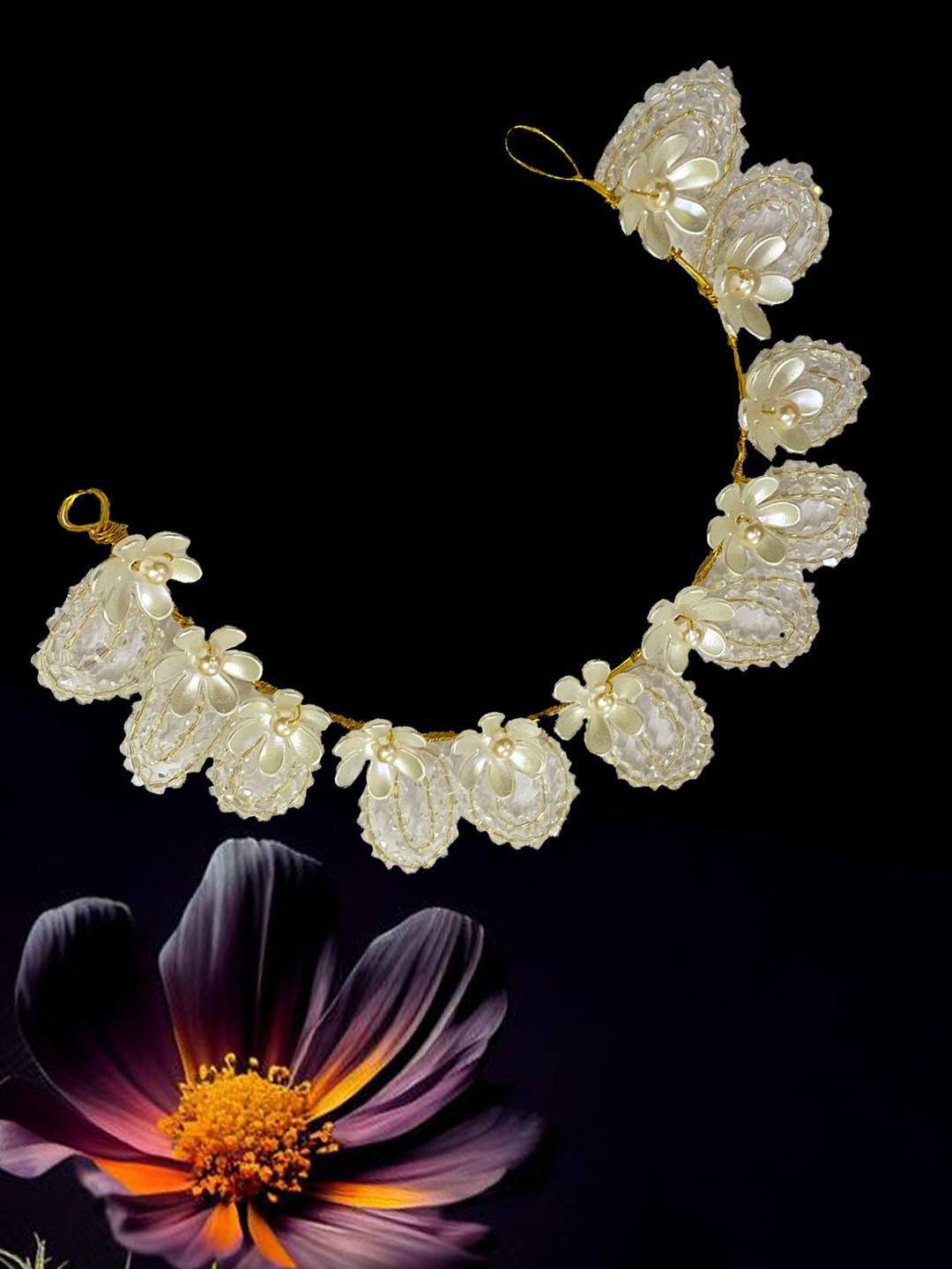 LYKAA Set of 1 Golden Crystal Flower Juda Bun Pins Partywear Hair Accessory