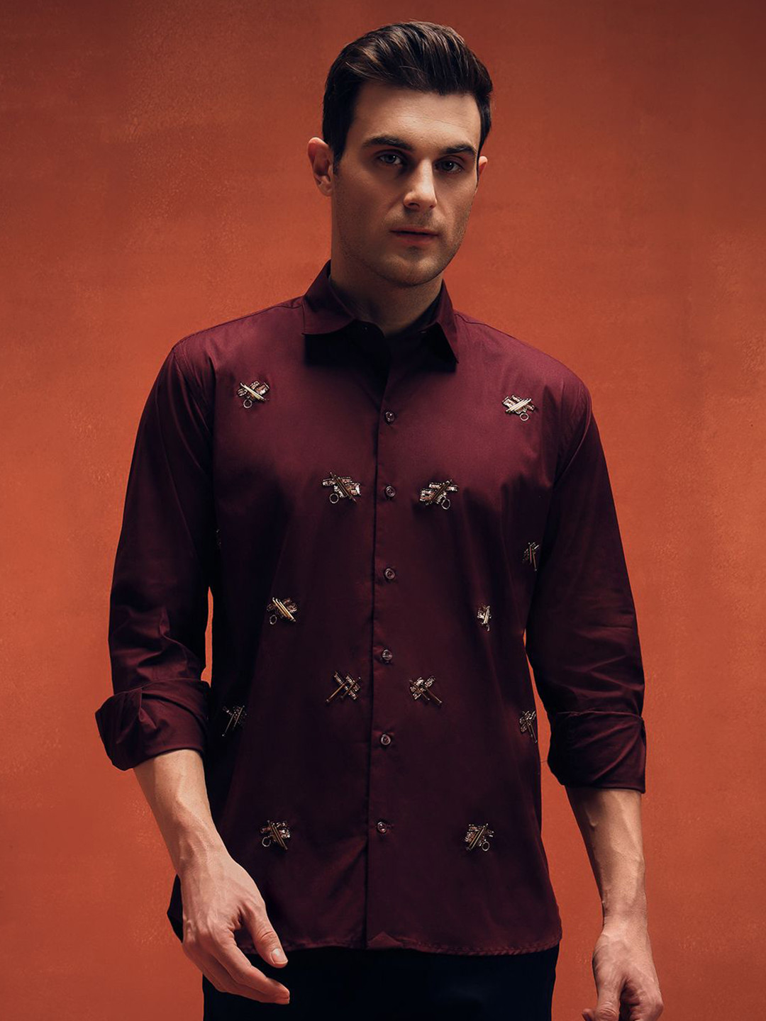 DENIYES Men Standard Fit Solid Spread Collar Cotton Casual Shirt