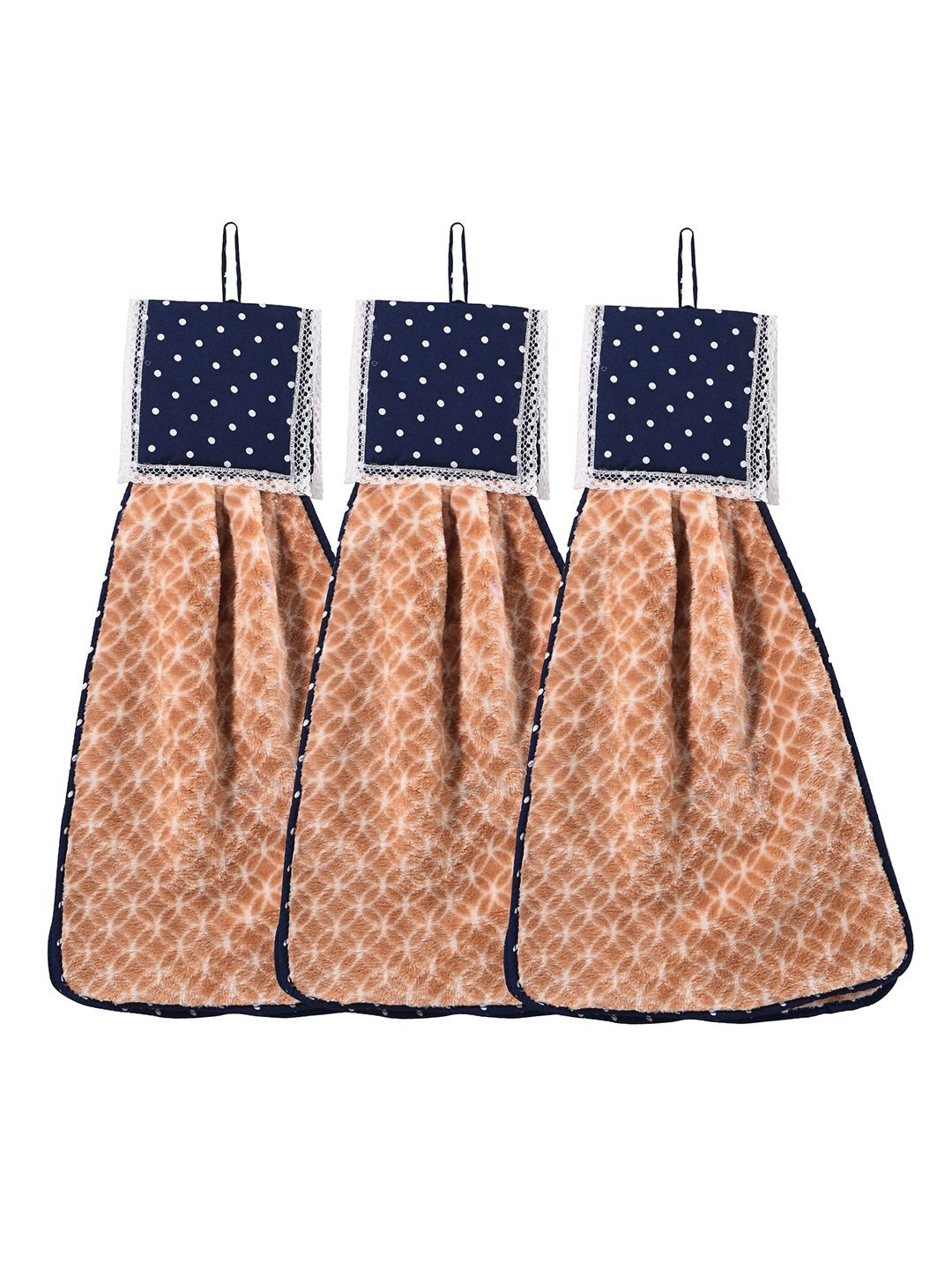 Kuber Industries White 3 Pcs Printed Microfiber Wash Basin Napkin Towel With Hanging Loops