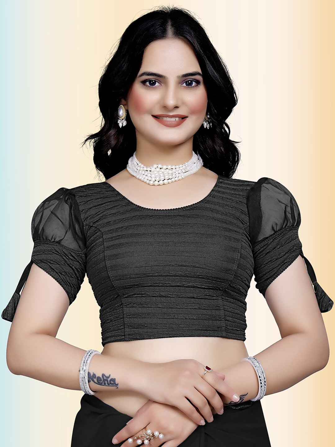 TANISHM FEB TEX Women Solid Round Neck Saree Blouse