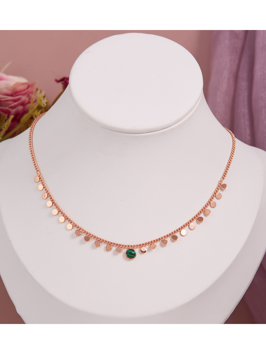 GC Jewelery Stainless Steel Rose Gold-Plated American Diamond Studded Necklace