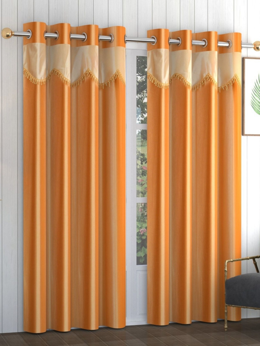 Galaxy Home Decor Gold-Toned & Beige 2 Pieces Long Door Curtains