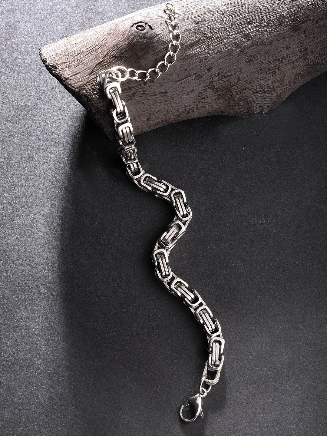 The Roadster Lifestyle Co. Stainless Steel Silver Plated Double Layered Chain Bracelet