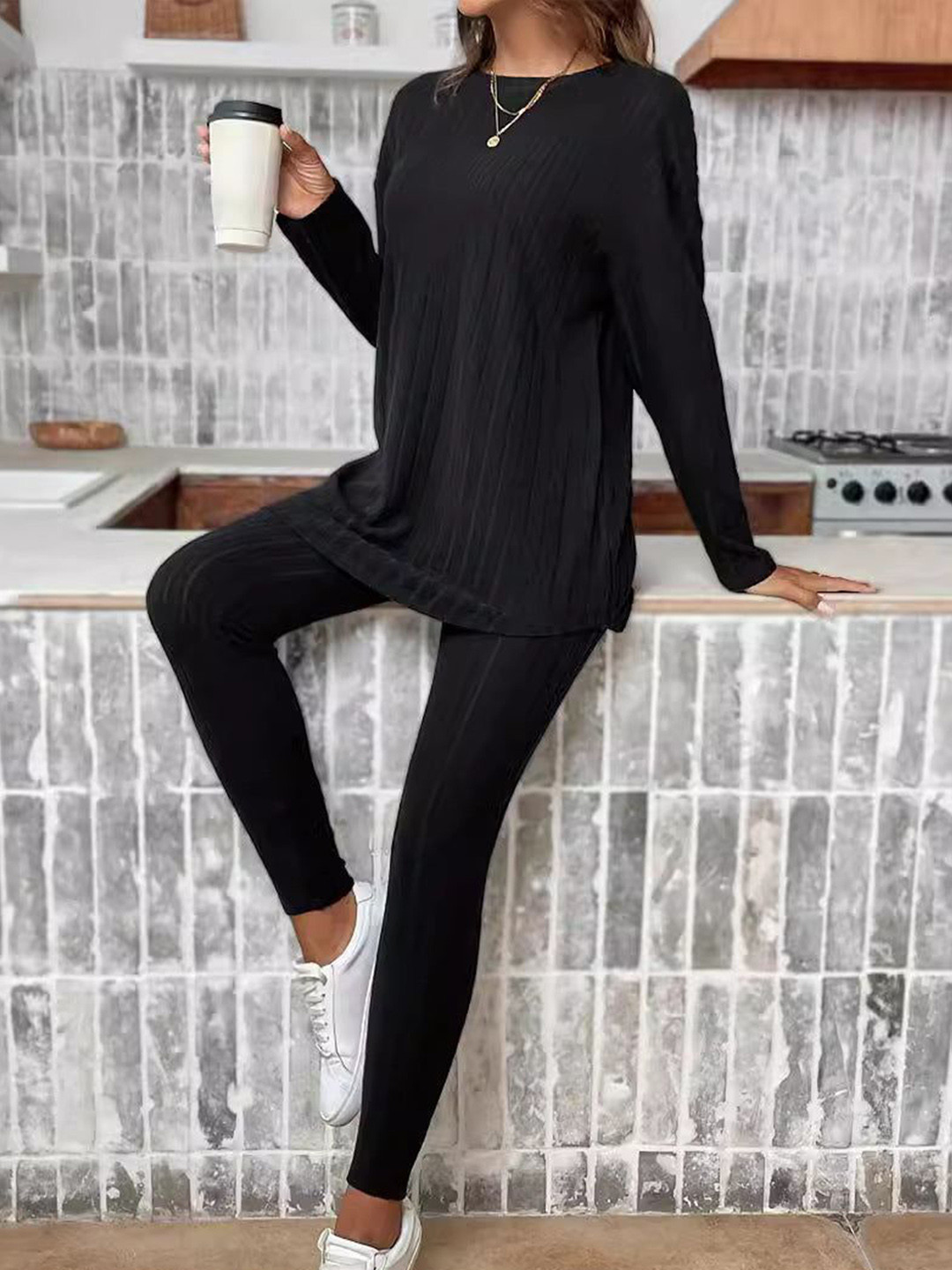 Outzidr Oversized Round Neck T-Shirt With Trouser