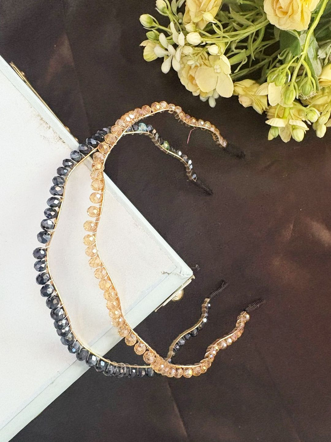 LYKAA Set of 2 Assorted Colour Crystal zig zag Rhinestone Headbands