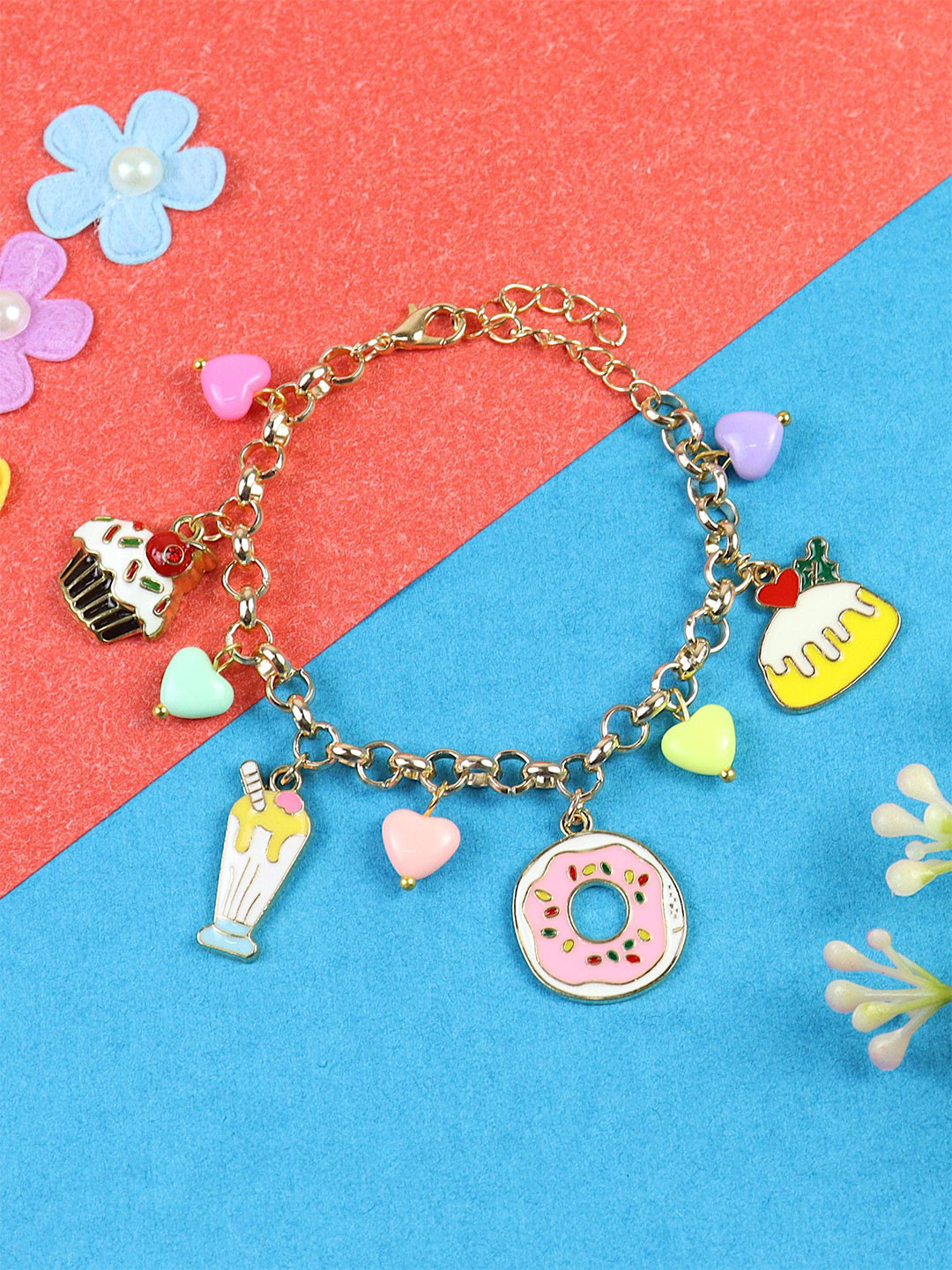 Asthetika Kids Girls Gold-Plated Donut Ice-Cream Charm Bracelet