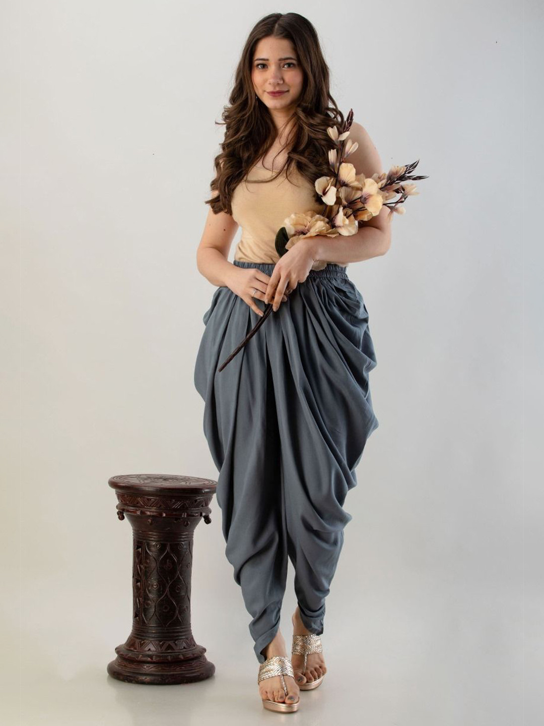 Sajke Women Slip-On Grey Solid Rayon Dhoti Pants