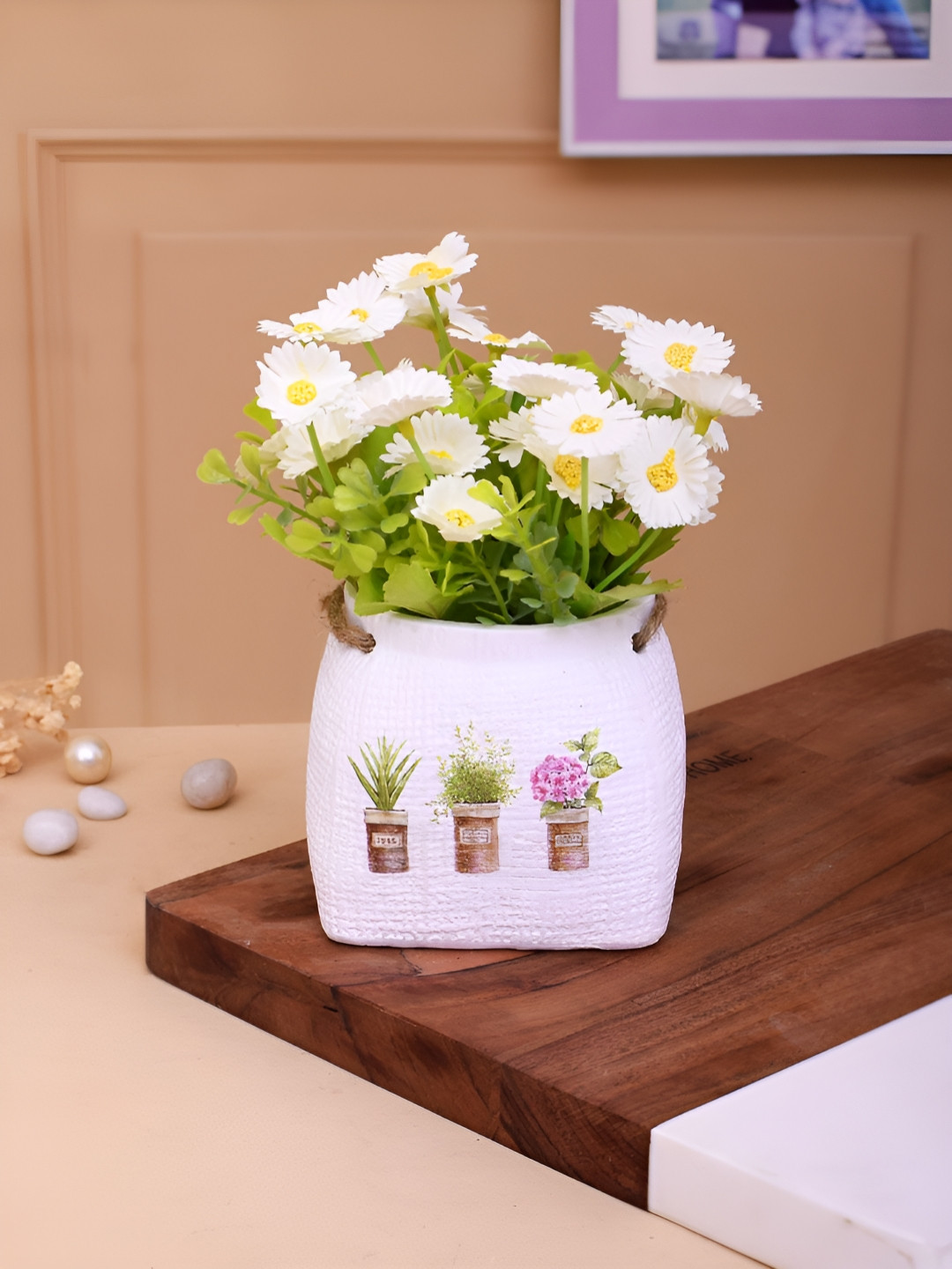 TAYHAA White Daisy Artificial Plant With Pot