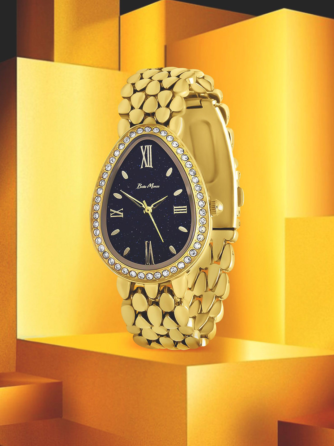 Bella Monza Women Dial & Stainless Steel Style Straps Analogue Watch AA_Gold_Black