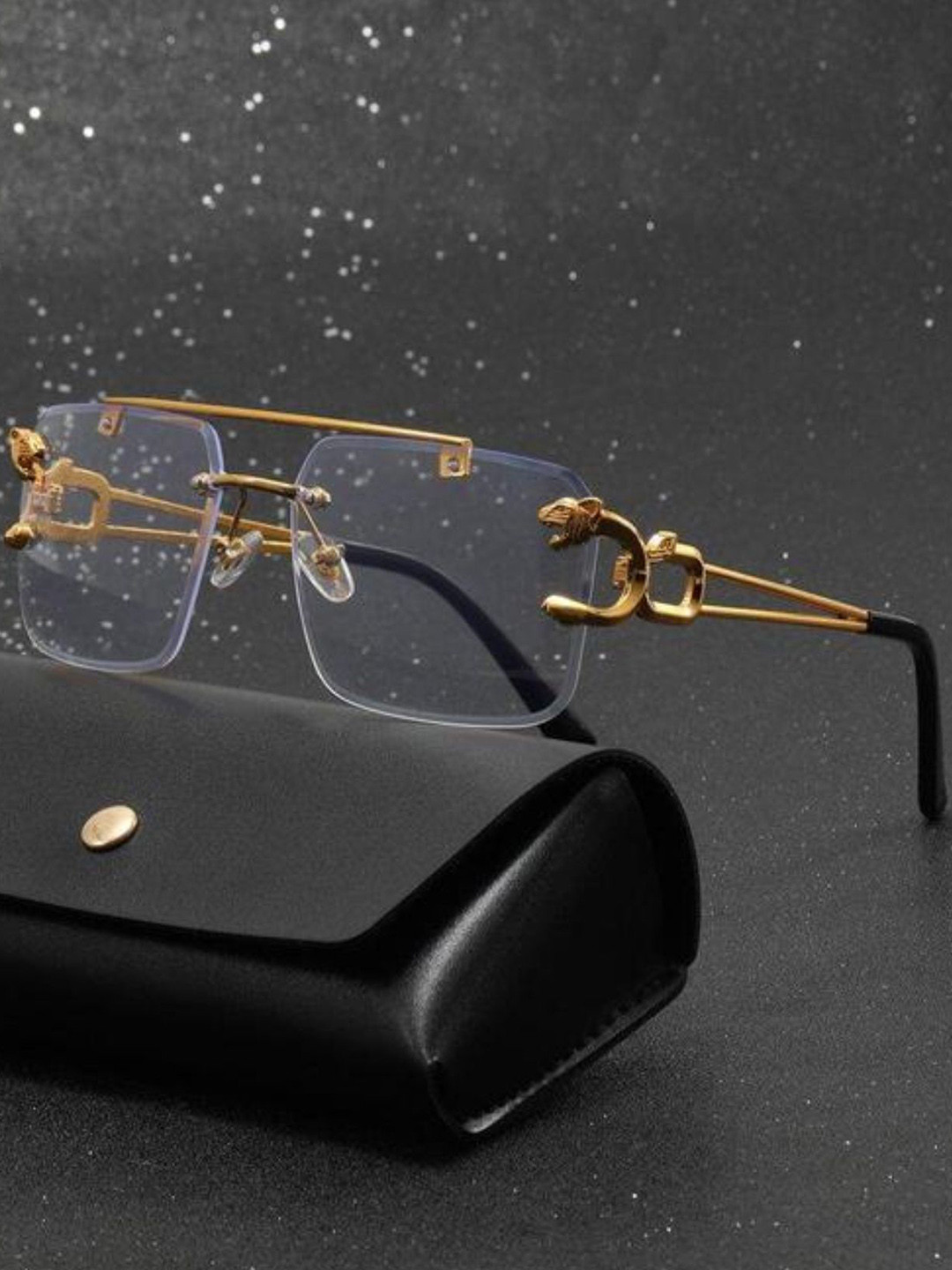 FUNGLASSES Unisex Rimless Square Sunglasses with UV Protected Lens 5823 gold clear NEW