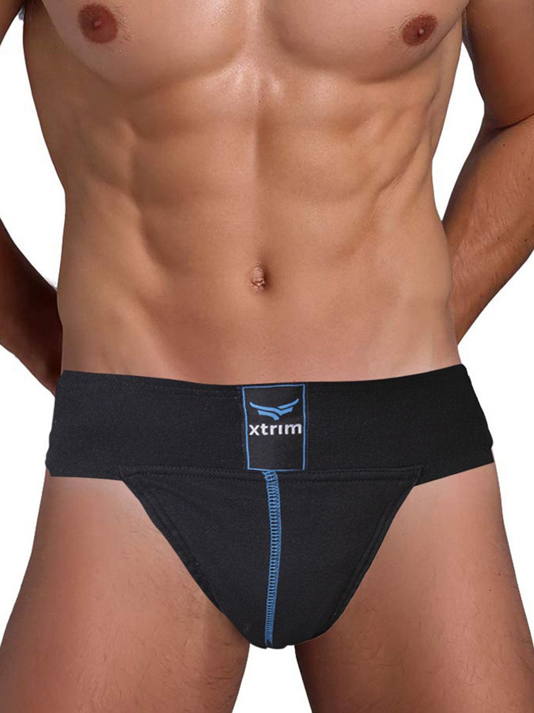 Xtrim Men Cotton Mid Rise Gym Supporter Thongs Brief XT-SP-BLK-L-Black
