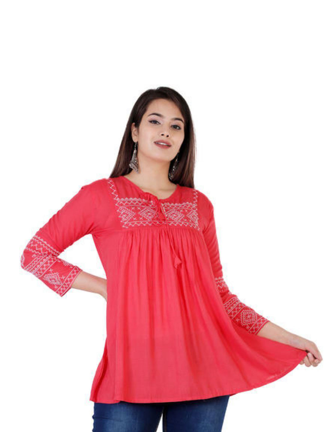 HEBA Solid Embroidered Empire Top