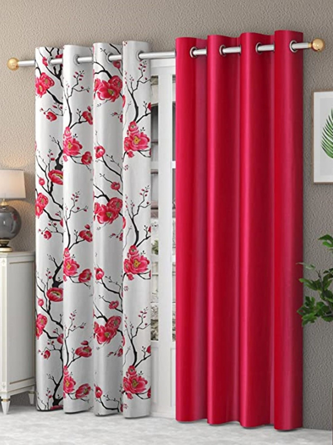 Galaxy Home Decor Pink & White Floral Printed 2 Pieces Long Door Curtain