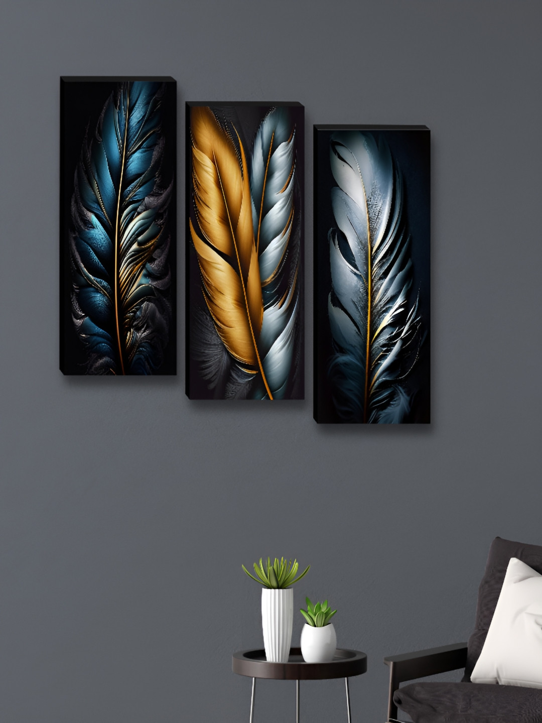 Aura Black & Blue 3 Pieces Wood Other Wall Art