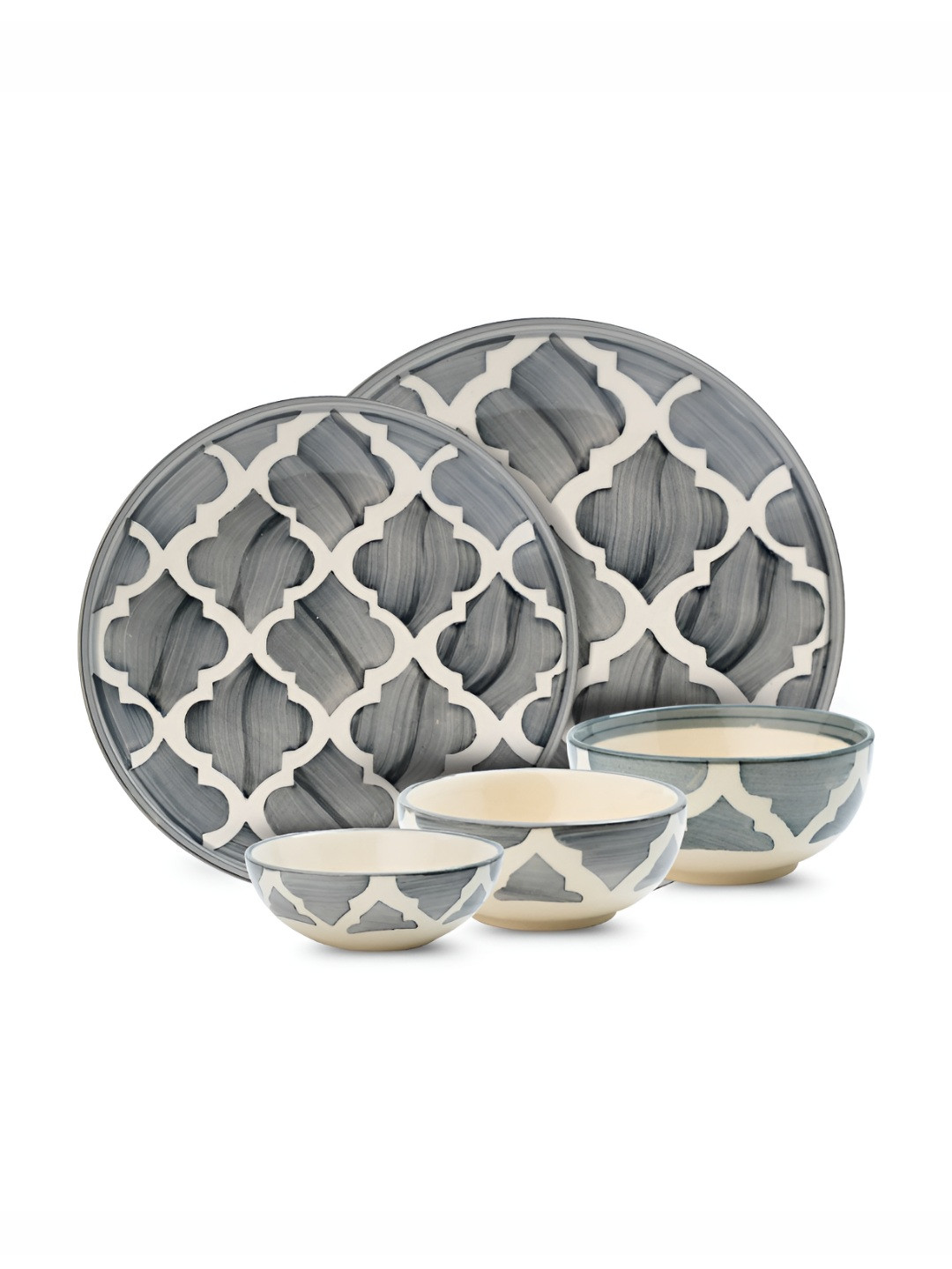 YELONA Ash Grey Eco-Friendly Melange Geometric Ceramic Microwave Safe 5 Piece Dinner Set