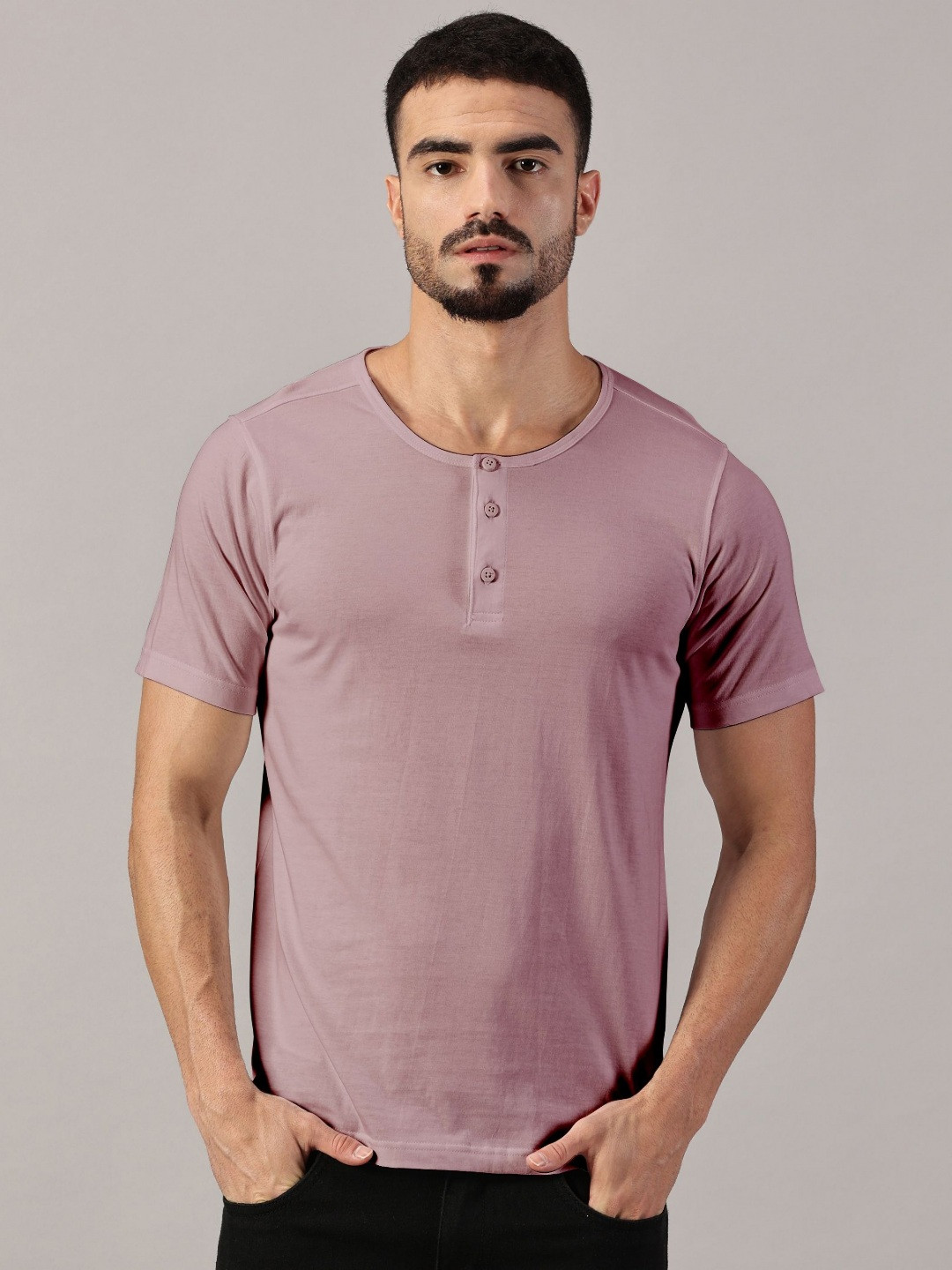 LEON Men Solid Henley Neck Cotton Slim Fit T-shirt