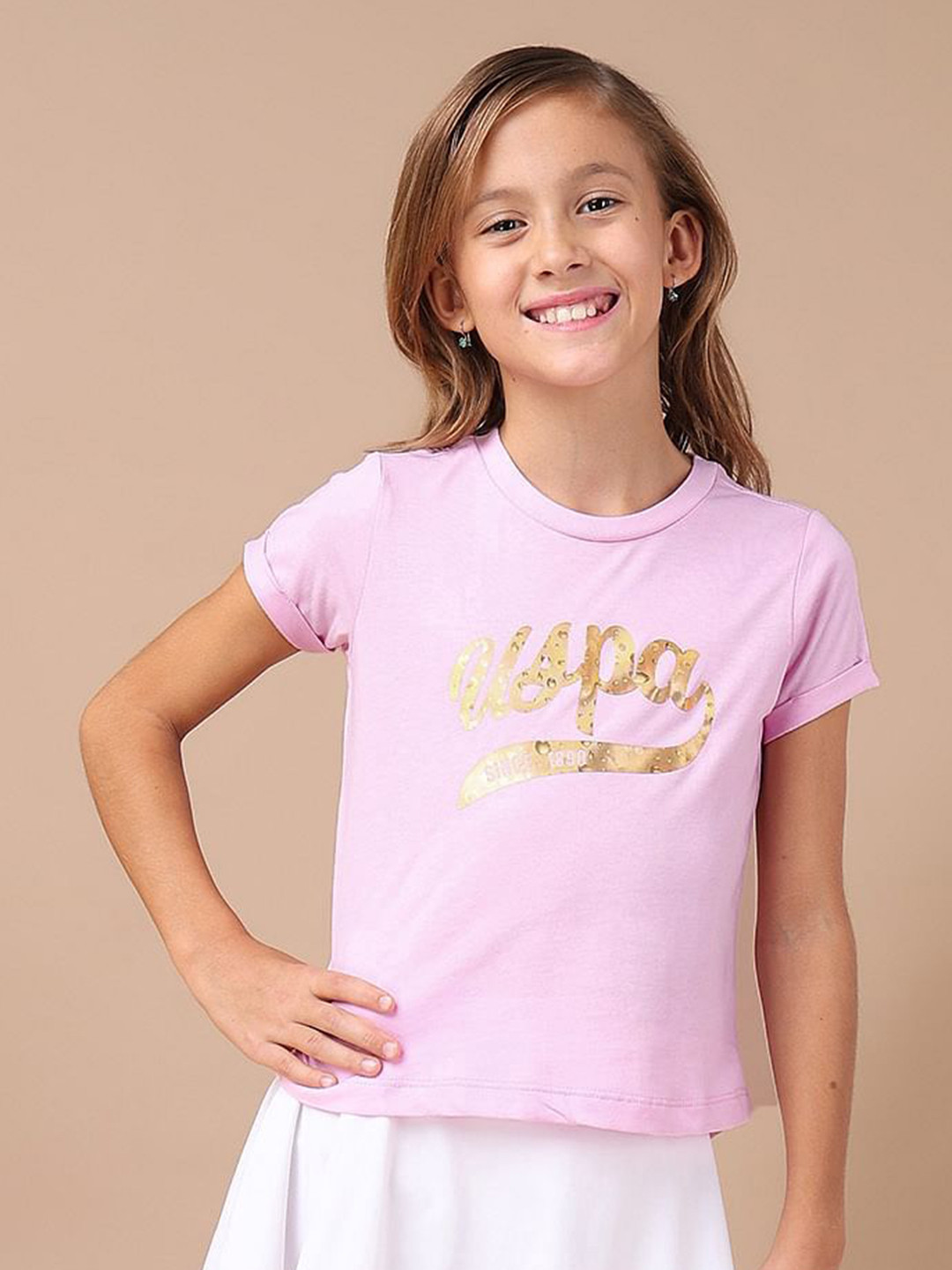 U.S. Polo Assn. Kids Girls Cotton Textured Foil T-Shirt