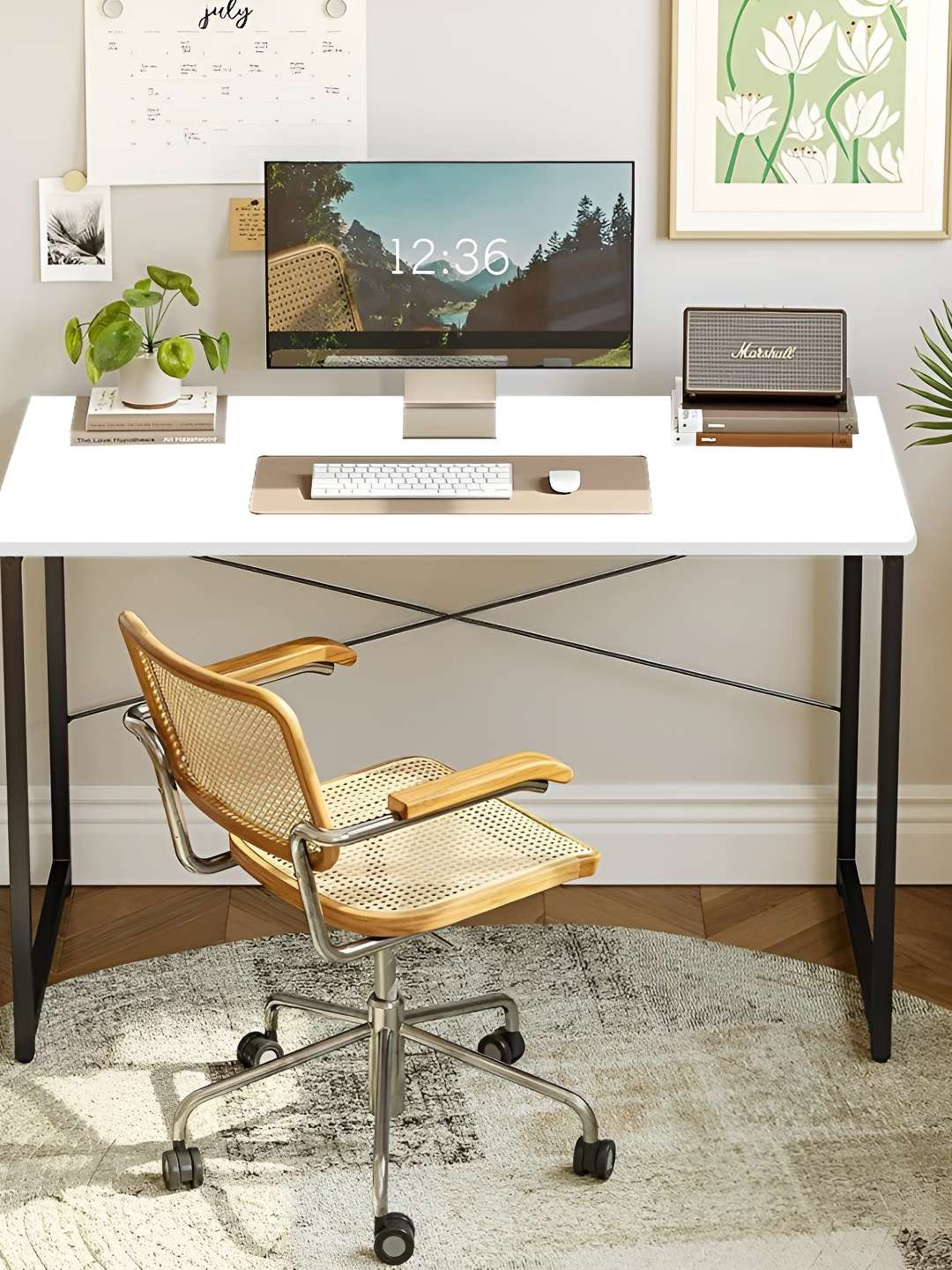 Torche White Engineered Wooden & Metal Study Table