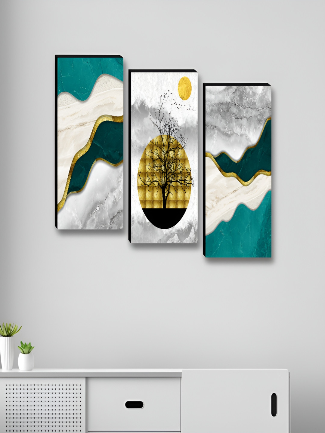 Aura Tree & Moon Painting Wood Wall Rectangle Paintings Wall Art -15 x 6 In