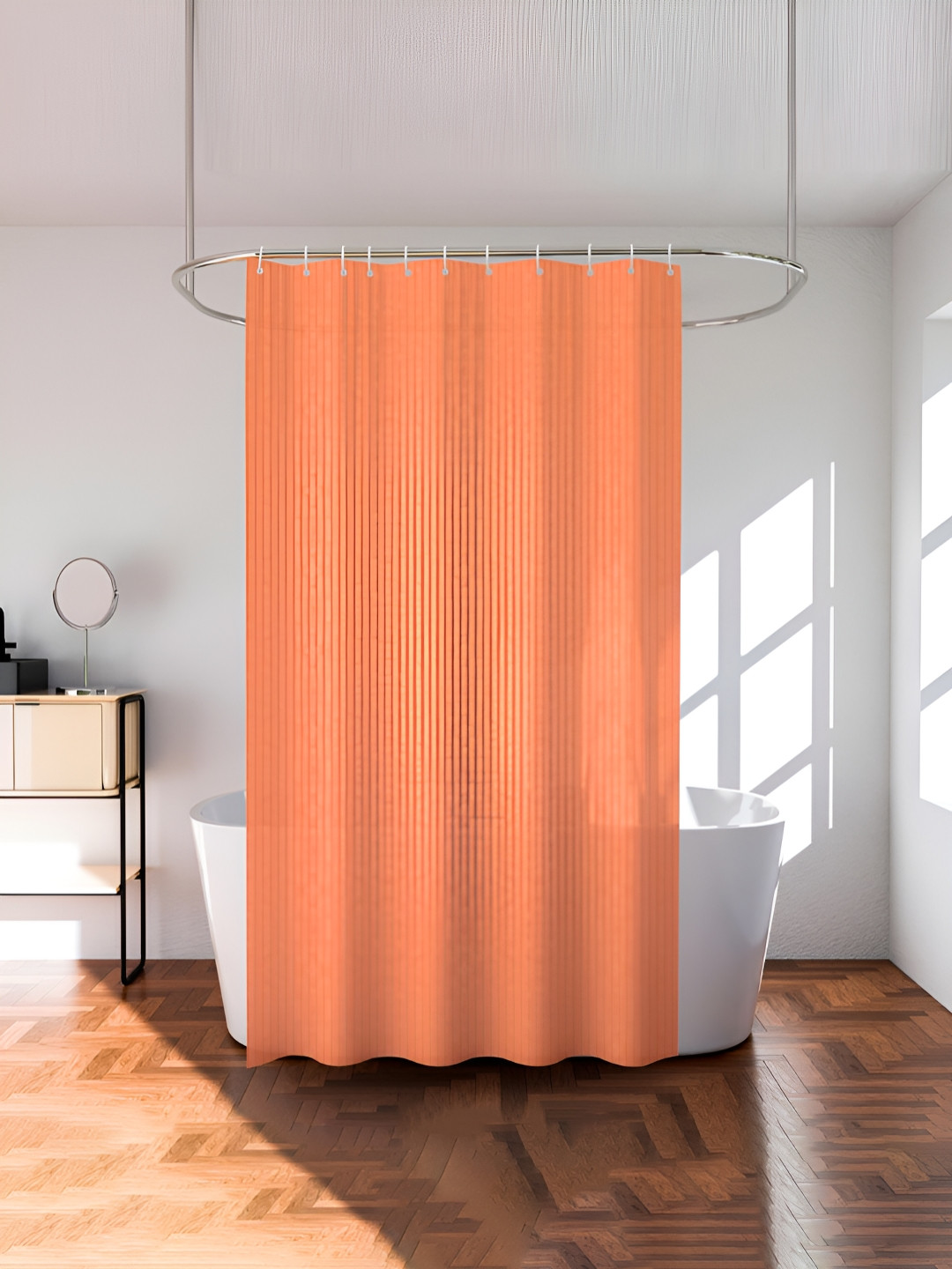 Aura Orange-Coloured Shower Curtain With 8 Rings