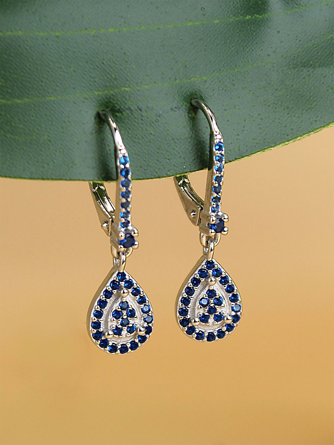 DEVASHREE 925 Sterling Silver Rhodium-Plated CZ Studded Teardrop Clip On Drop Earrings