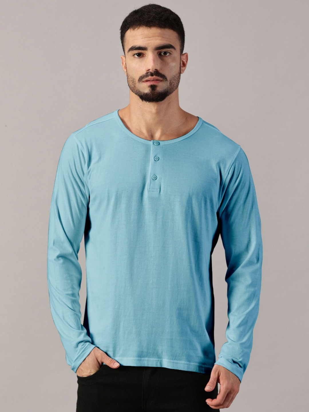LEON Men Solid Henley Neck Cotton T-shirt