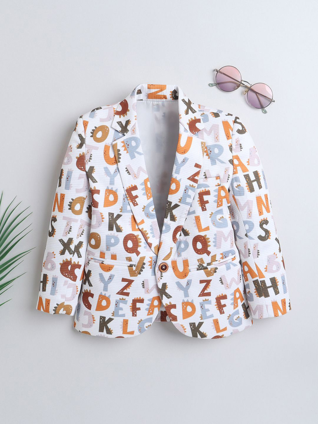 Ministitch Boys Alphabet Printed Lapel Collar Blazer