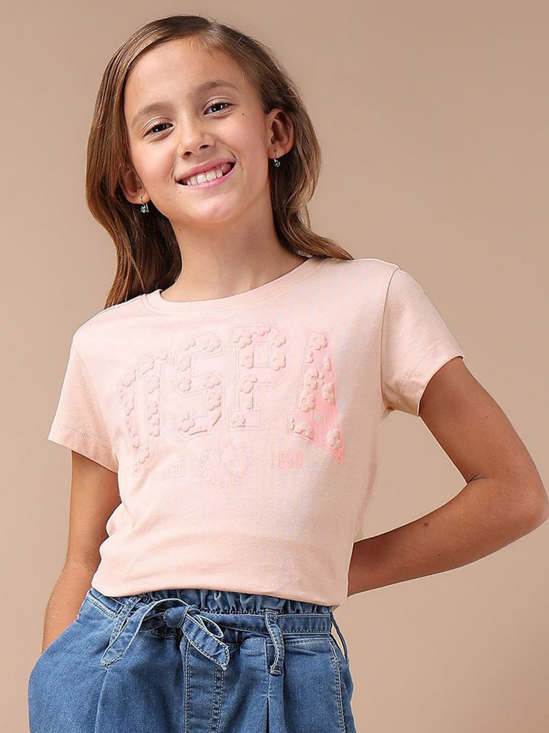 U.S. Polo Assn. Kids Girls Puff Print Relaxed Fit T-Shirt