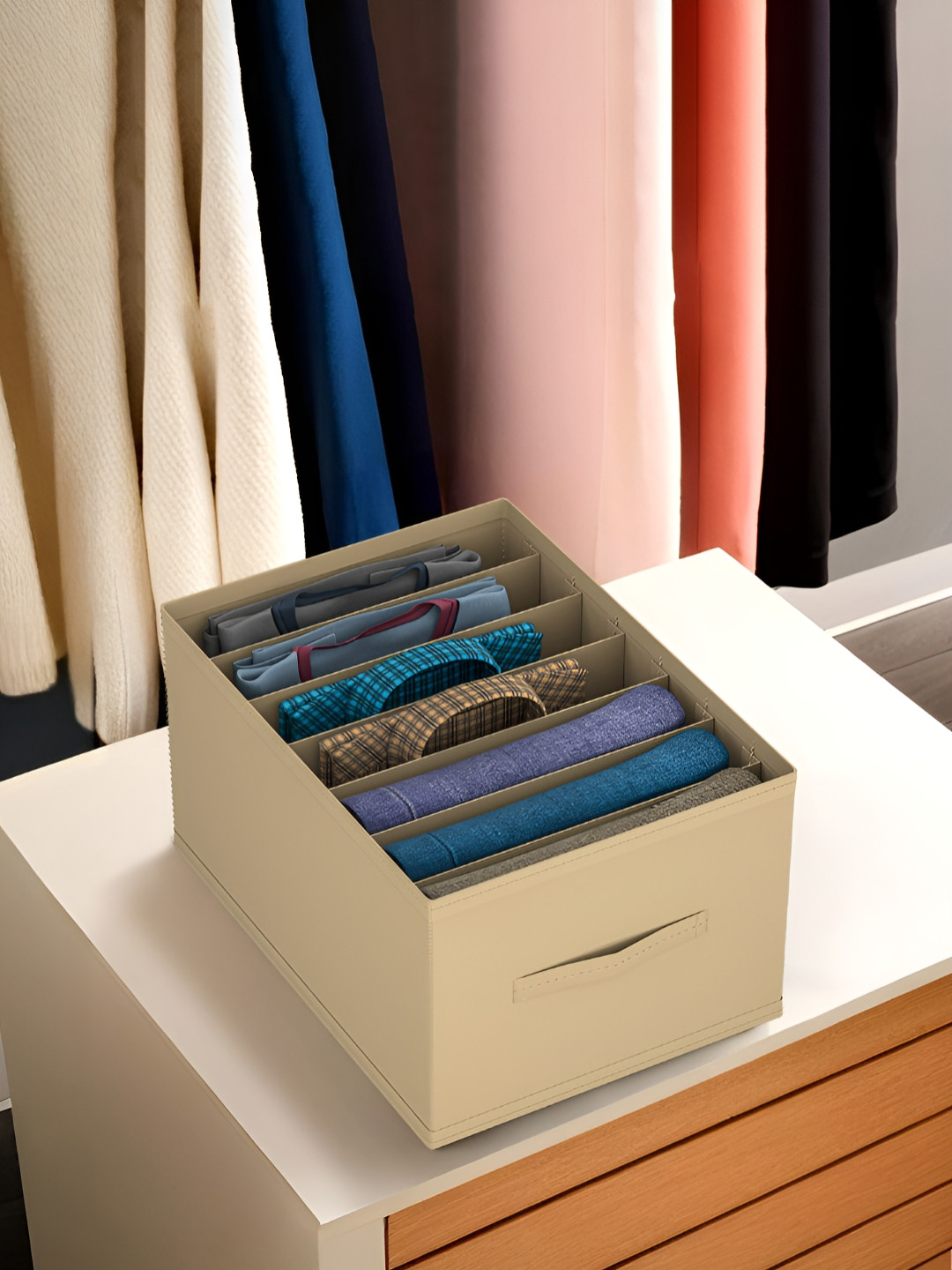 Aura Brown 1 Pcs 7 Grid Trouser Box Wardrobe Drawer Organiser