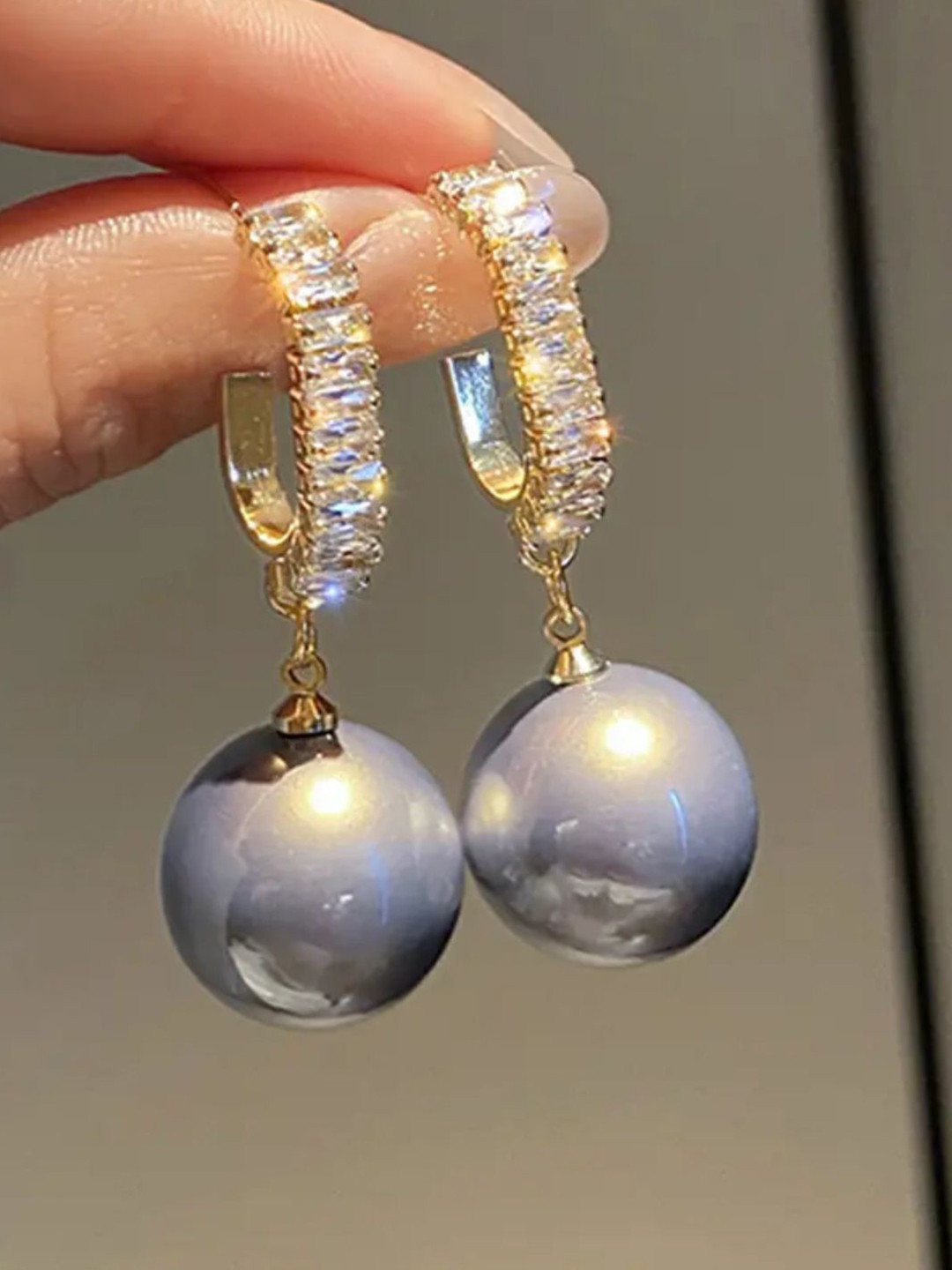 DressBerry Gold-Plated Cubic Zirconia And Pearls Beaded Contemporary Shaped Drop Earrings